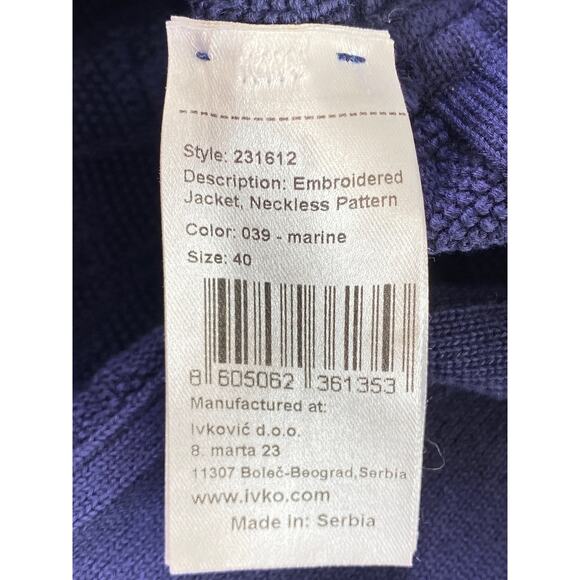 Ivko Embroidered Jacket Cardigan Size 40 L Zip Front Pockets Neckless Pattern - Picture 9 of 11